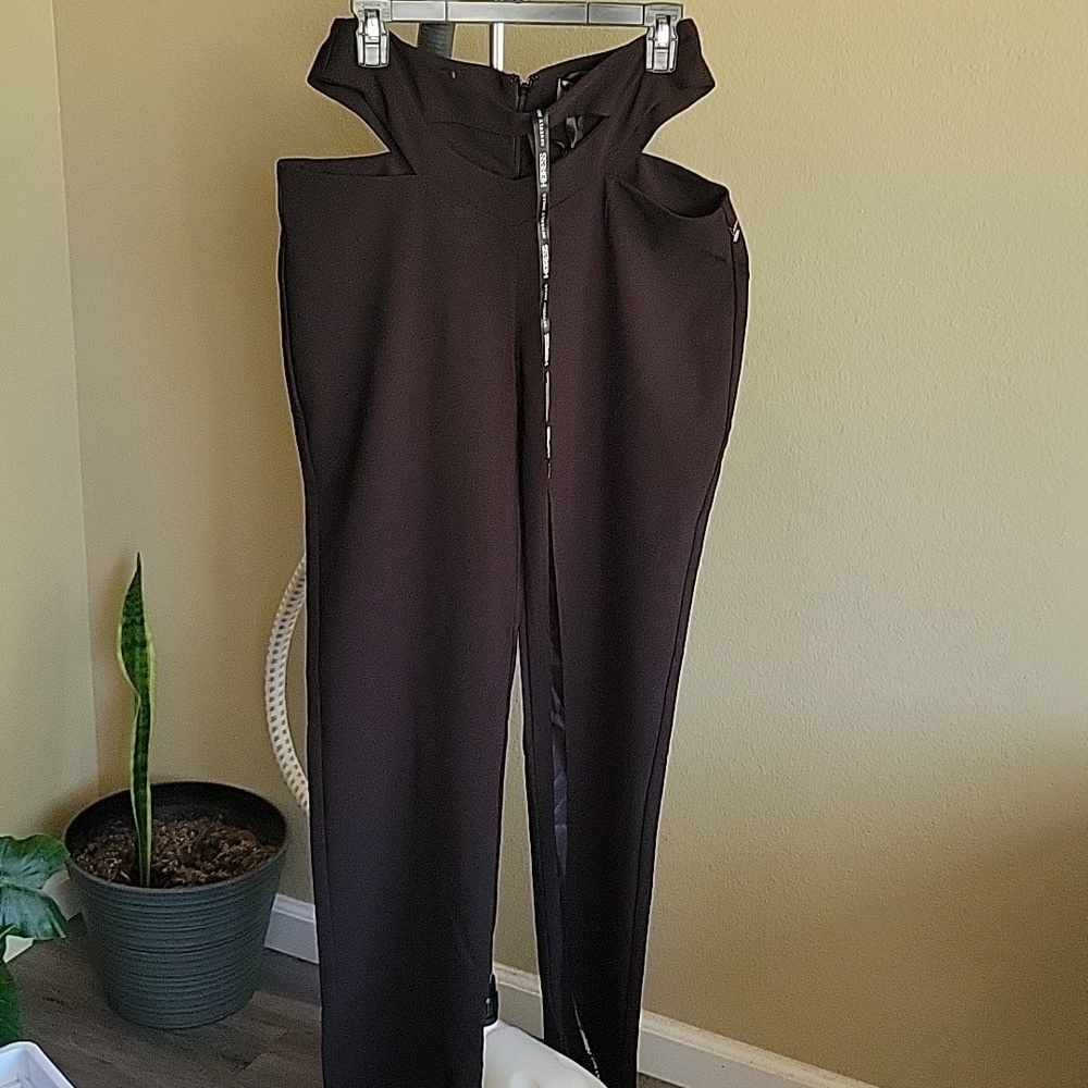 NWOT Heiress Beverly Hills Black Cut-Out High-Waist Trousers Sz L - Picture 2 of 14